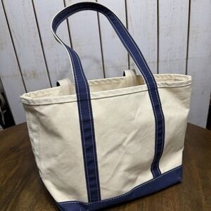 Vintage 80s-90s LL Bean BOAT AND TOTE Canvas Bag Blue Long Straps Medium